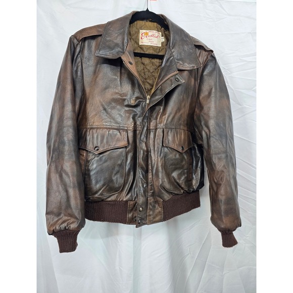 Vintage Excelled Leather Flight Bomber Jacket Men 44 Brown Made inUSA Distressed